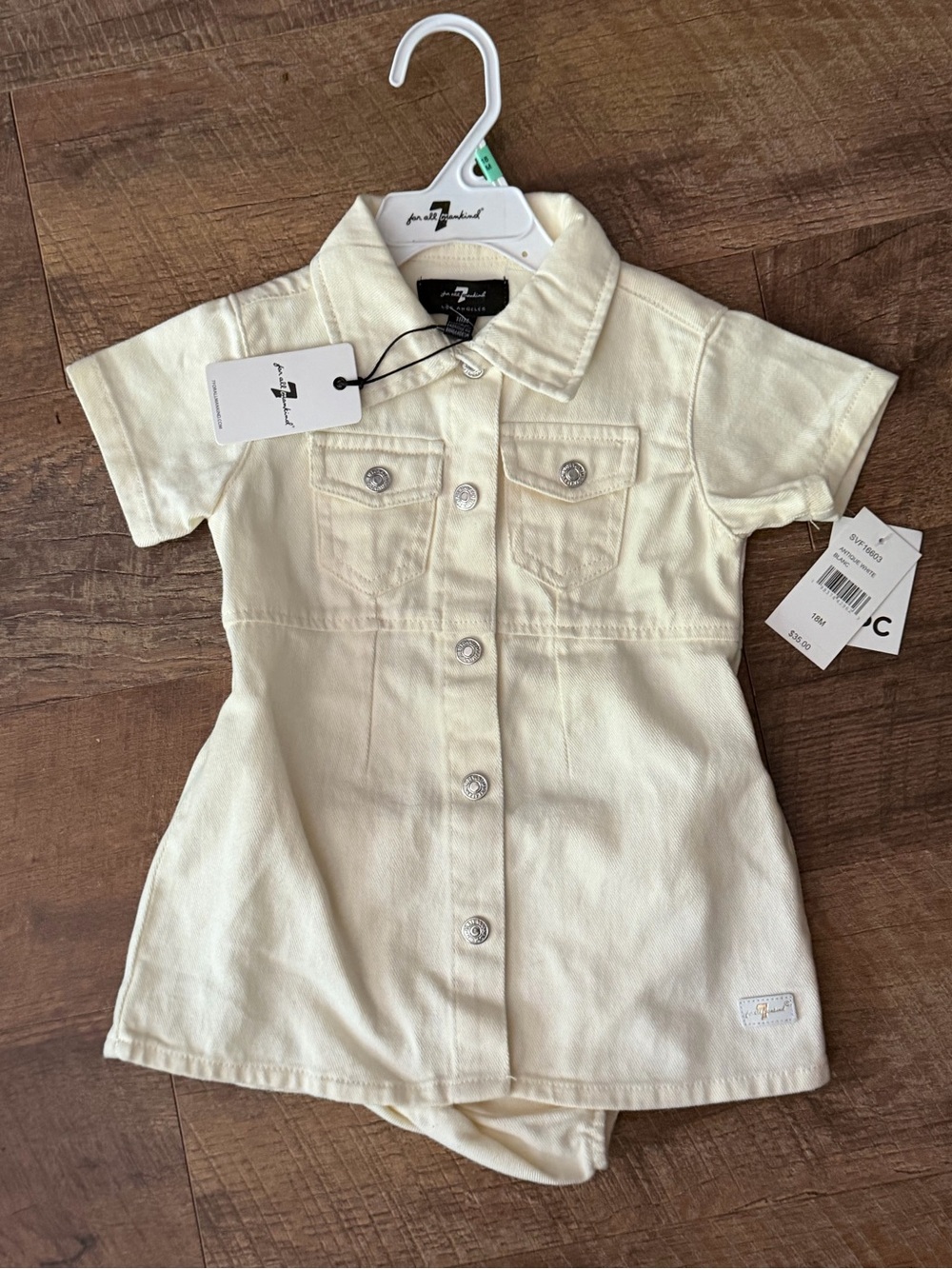 7 For All Mankind Cream Button-Front Denim Dress for Kids 18 Months